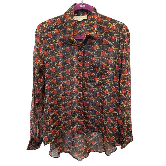 Staring at Stars Anthropologie Long Sleeve Button Front Sheer Top Women's Size S - Picture 6 of 6